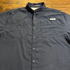 Columbia Men’s Navy Casual Tamiami Short-Sleeve, Button-Down Fishing Shirt-XL